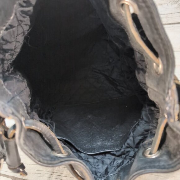 Rugby Bags Black Leather Vintage Made in Canada Draw String Bucket Bag - Picture 9 of 9